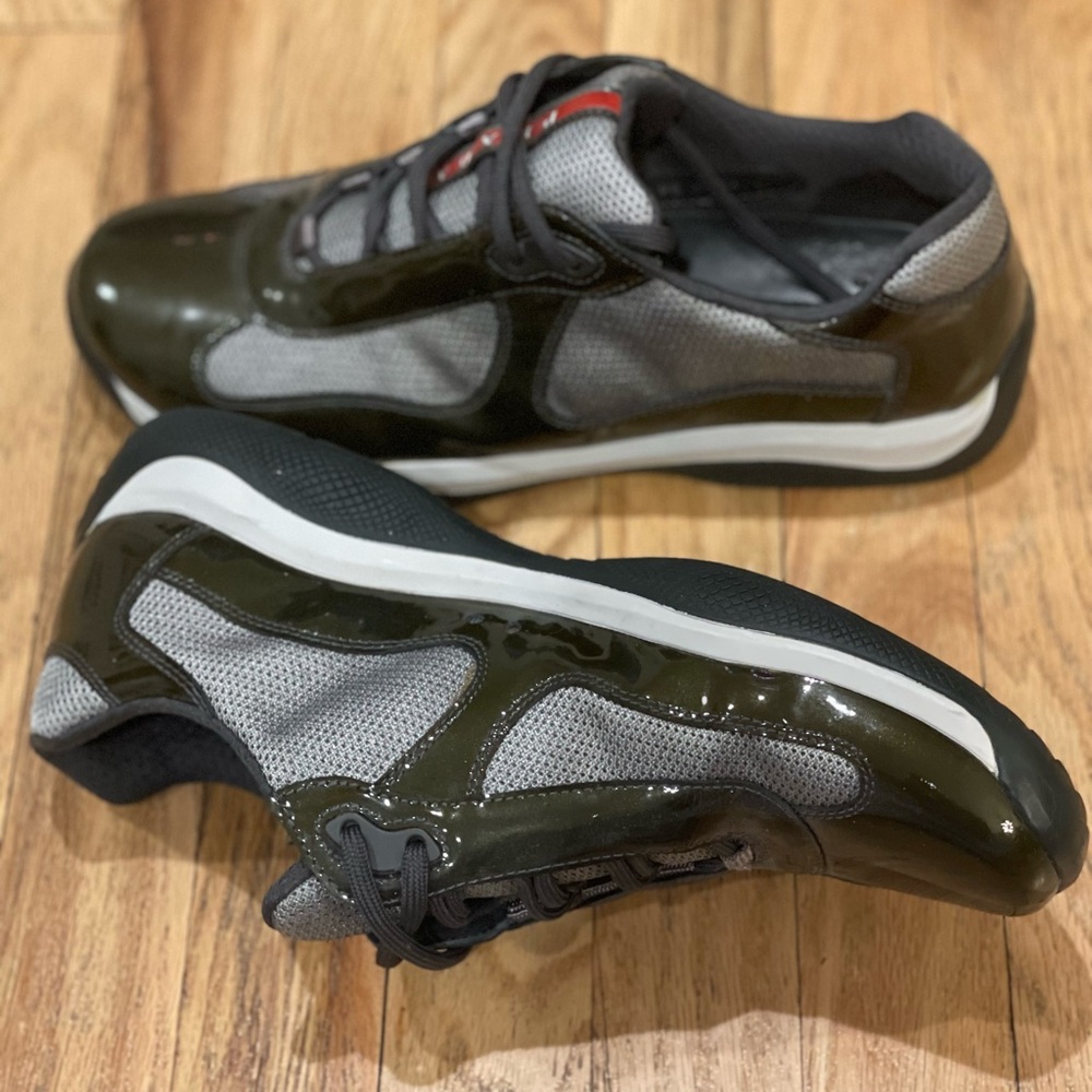 SOLD Prada Green Patent Leather Americas Cup Sneakers Prada Size 8.5 US Size 9.5 - Picture 2 of 9